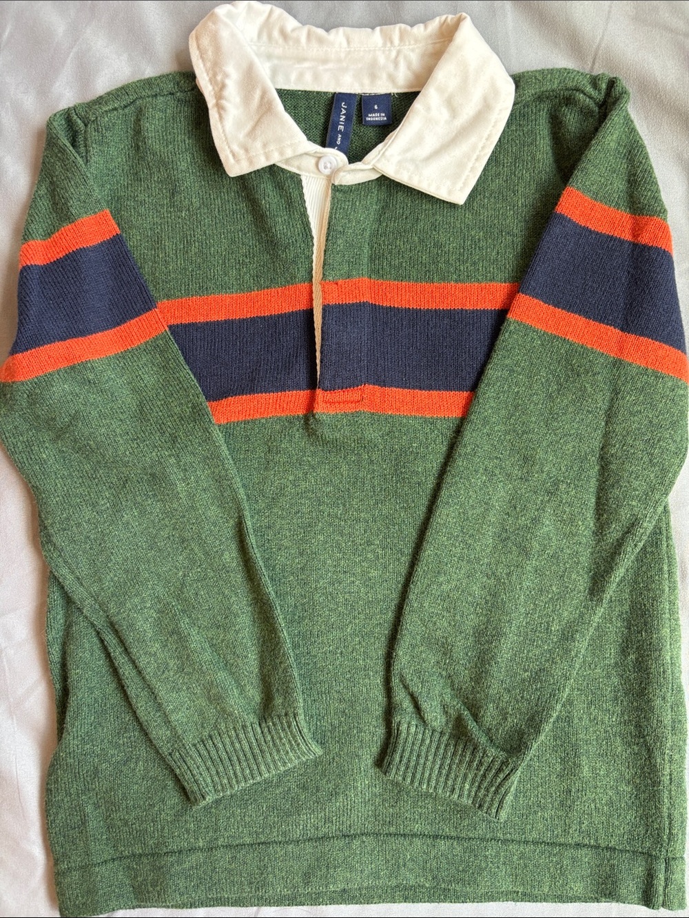 Janie and Jack Green Rugby-Style Sweater with Navy and Orange Stripes